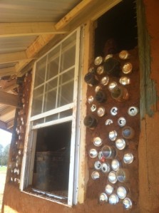 Our bottle brick wall on the intern cabin